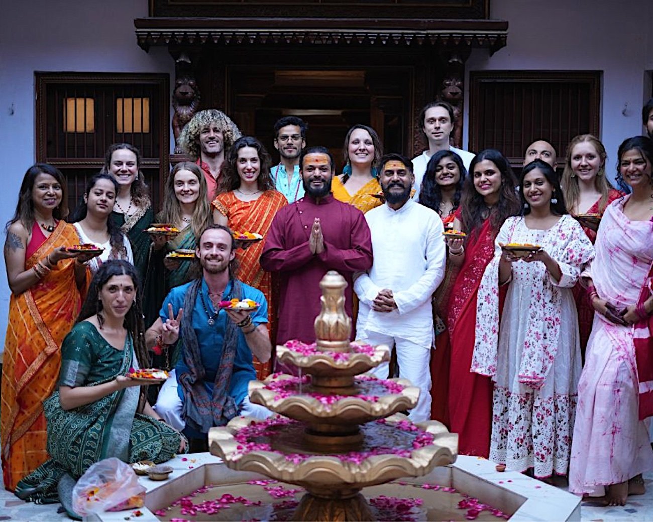 Yoga teacher-training cohort at Taravan, in the guidance of Acharya Sidharth